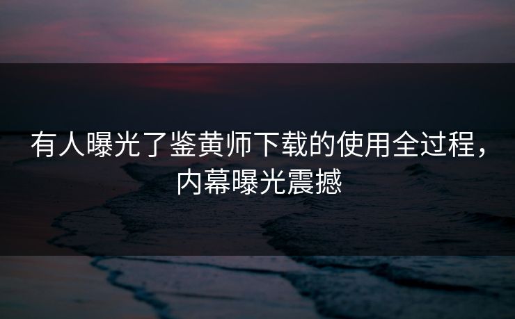 有人曝光了鉴黄师下载的使用全过程，内幕曝光震撼