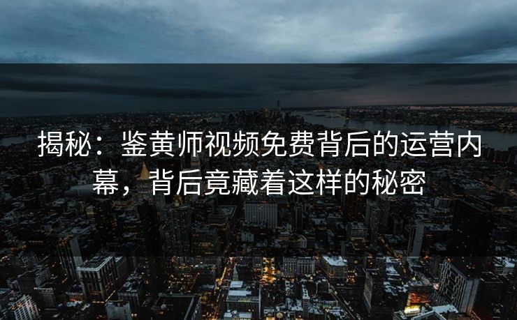 揭秘：鉴黄师视频免费背后的运营内幕，背后竟藏着这样的秘密