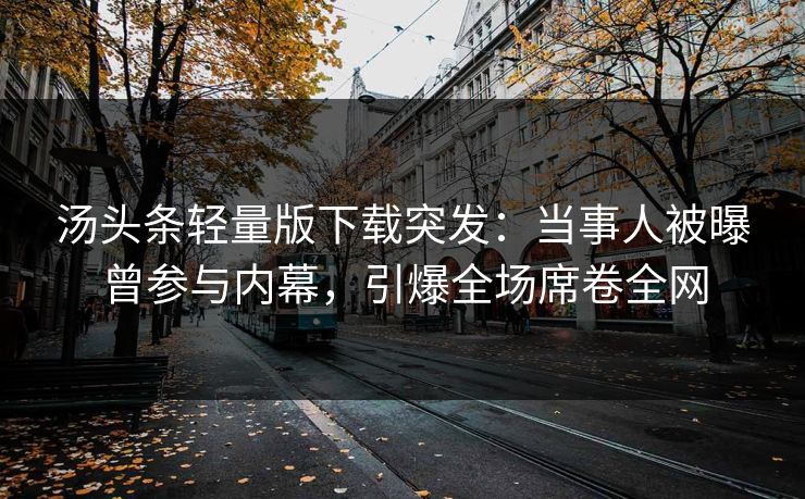 汤头条轻量版下载突发：当事人被曝曾参与内幕，引爆全场席卷全网