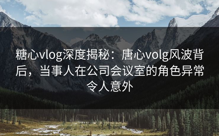 糖心vlog深度揭秘：唐心volg风波背后，当事人在公司会议室的角色异常令人意外