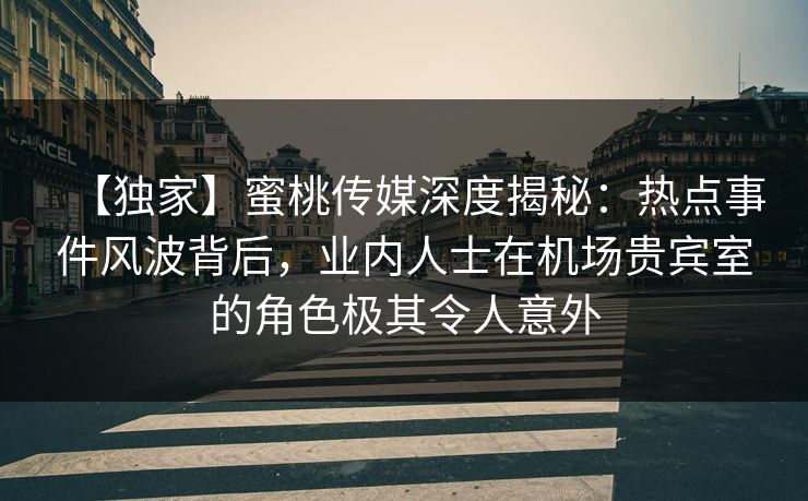 【独家】蜜桃传媒深度揭秘：热点事件风波背后，业内人士在机场贵宾室的角色极其令人意外