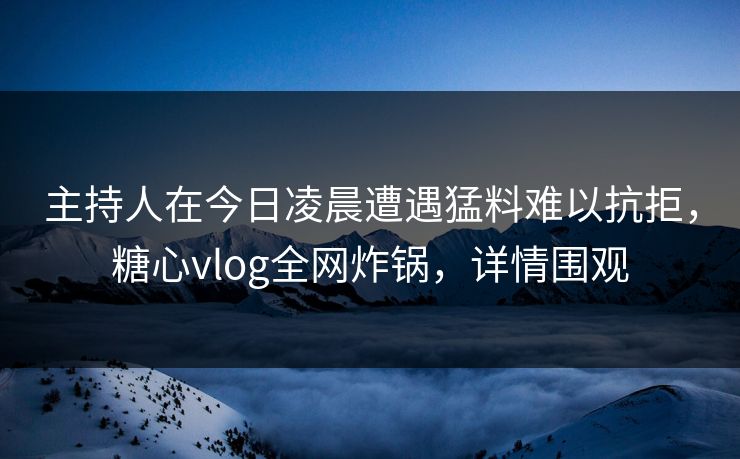主持人在今日凌晨遭遇猛料难以抗拒，糖心vlog全网炸锅，详情围观
