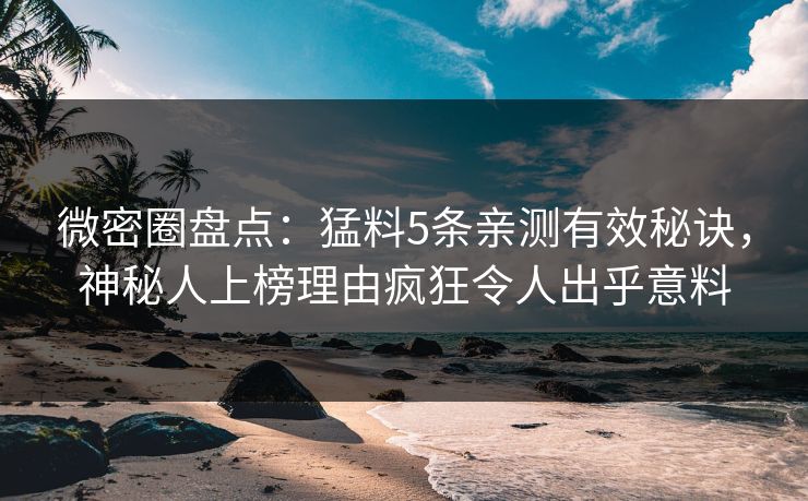 微密圈盘点：猛料5条亲测有效秘诀，神秘人上榜理由疯狂令人出乎意料